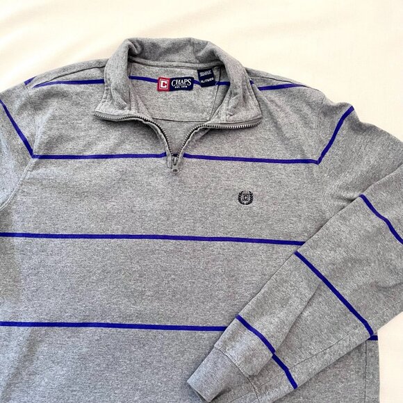 Vintage Chaps Mens Size XL Stripe Pullover Cotton Sweatshirt Sweater Gray Purple - Picture 6 of 9